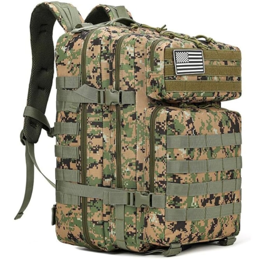 45L Tactical Backpack CamoJungle Waterproof Multi Compartment for Hiking Camping